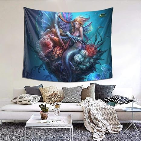 Amazon Co Jp 人魚 海物語 タペストリー 大判 抗菌防臭 壁掛け インテリア おしゃれ モダンなアート 布ポスター 壁飾り 多機能 家 リビングルーム ベッドルーム 部屋飾り お店 雑貨 個性ギフト ホーム キッチン