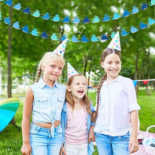 Miniatura 6 de WATINC 4 guirnaldas de fieltro de ballena bajo el mar, decoración de fiesta de pez azul, adorno colgante de banderines para fiesta temática de