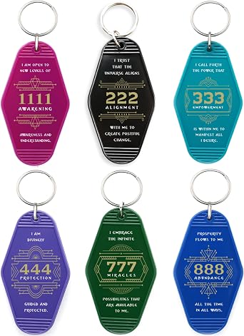 Angel Number Metaphysical Keychains Set of 6 - 1111 222 333 444 777 888 - Awakening Alignment Empowerment Protection Miracles Abundance