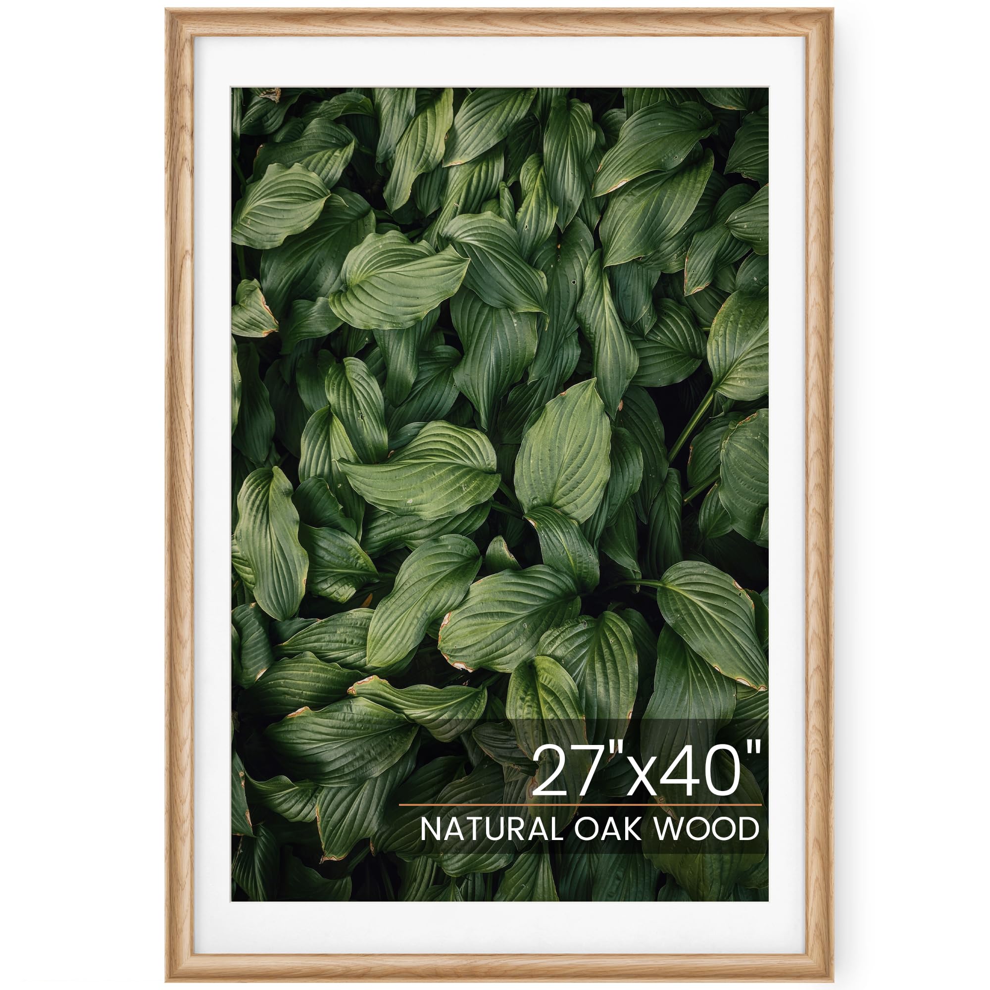 27x40 Frame Natural Oak Wood with White Color Mat for 24x36, HD Tempered Glass, 27x40 Wood Frame Poster Frame for Wall Display and Decor, 1 Pack