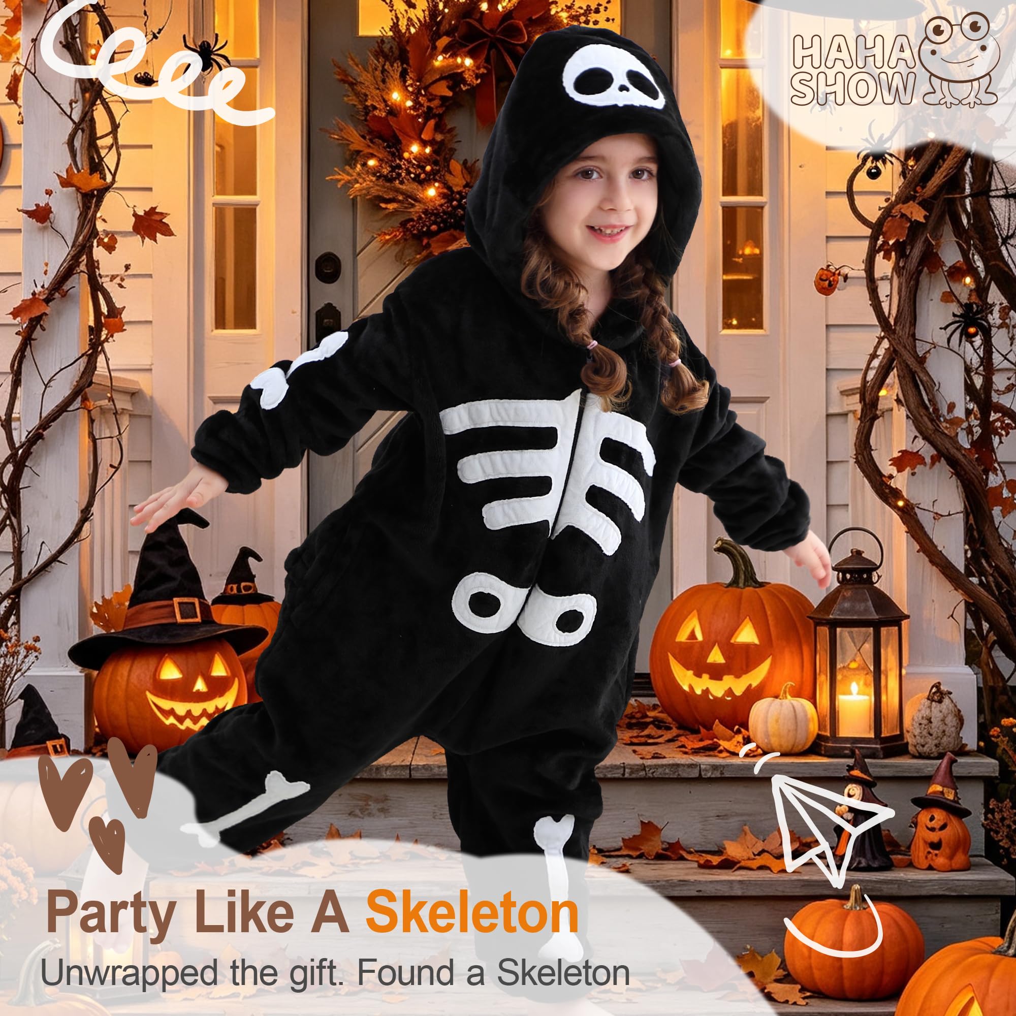 HAHASHOW Pigiama Intero Bambino Flanella Animali Costume Bambino 3-12 Anni | Lavabile in lavatrice, con Cappuccio, Morbido, Facile da indossare, Per Halloween, Natale, Carnevale e per l'uso quotidian