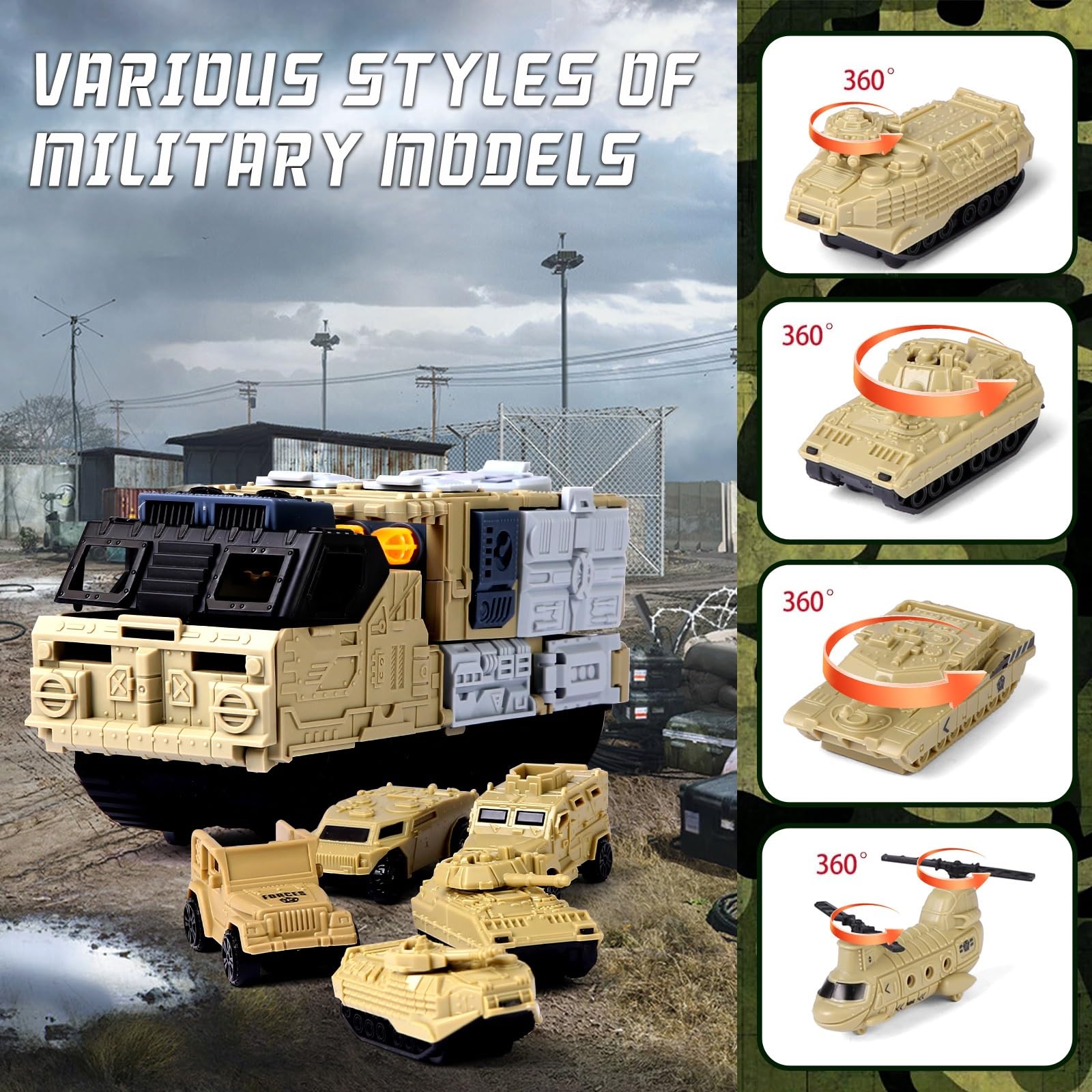 Giocattoli militari Serbatoio Playset con veicoli da combattimento, carri armati, elicotteri, militari uomini soldati, serbatoio dell'esercito auto giocattolo per bambini bambini bambini