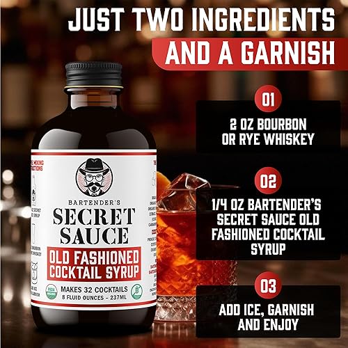 Miniatura 5 de Bartender's Secret Sauce Old Fashioned Mix  Hace 64 cócteles  Jarabe hecho a mano a la antigua con amargo, naranja, cereza, azúcar de caña orgánica,