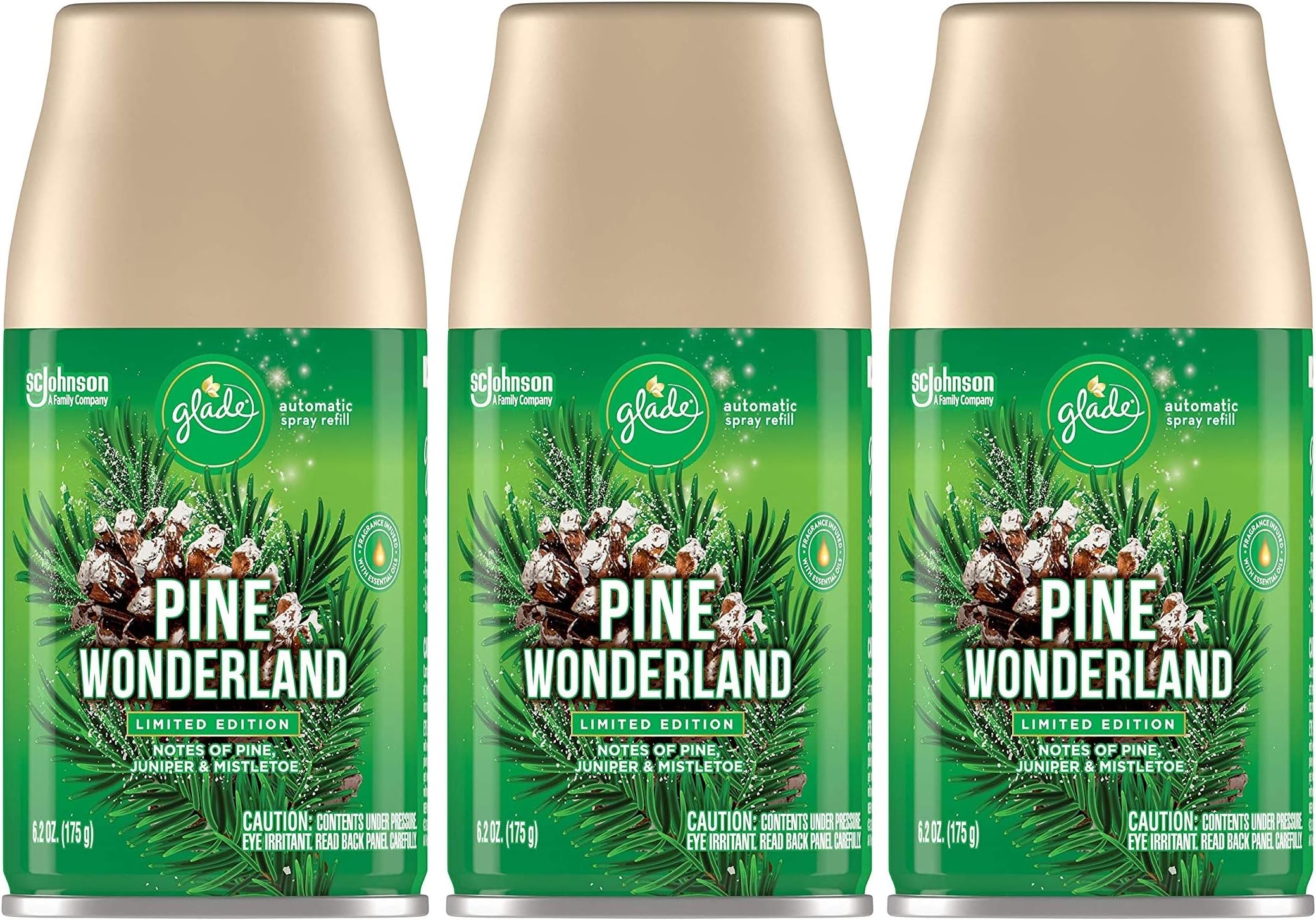 Glade Automatic Spray Refill - Pine Wonderland - Holiday Collection 2020 - Net Wt. 6.2 OZ (175 g) Per Refill Can - Pack of 3 Refill Cans