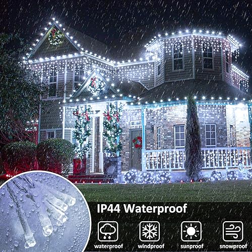 Miniatura 5 de Luces de carámbano para exteriores, 33 pies, 400 luces LED de Navidad para exteriores con 8 modos, 75 gotas, tira de luces impermeables para