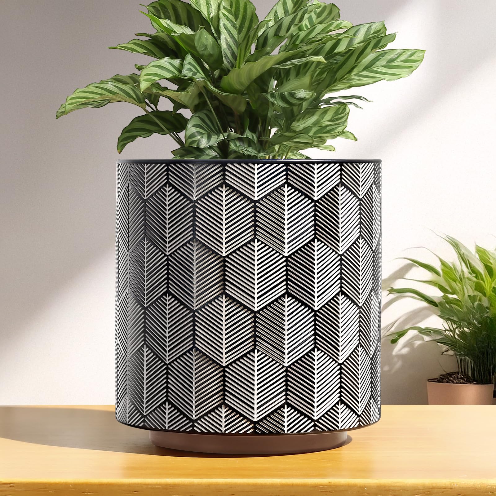 GUGUGO Plant Pots Hexagonal Pattern, Boho Modern Planters for Indoor Plants, Unique Decorative Flower Planter Pot with Drainage, Cute Small Succulent
