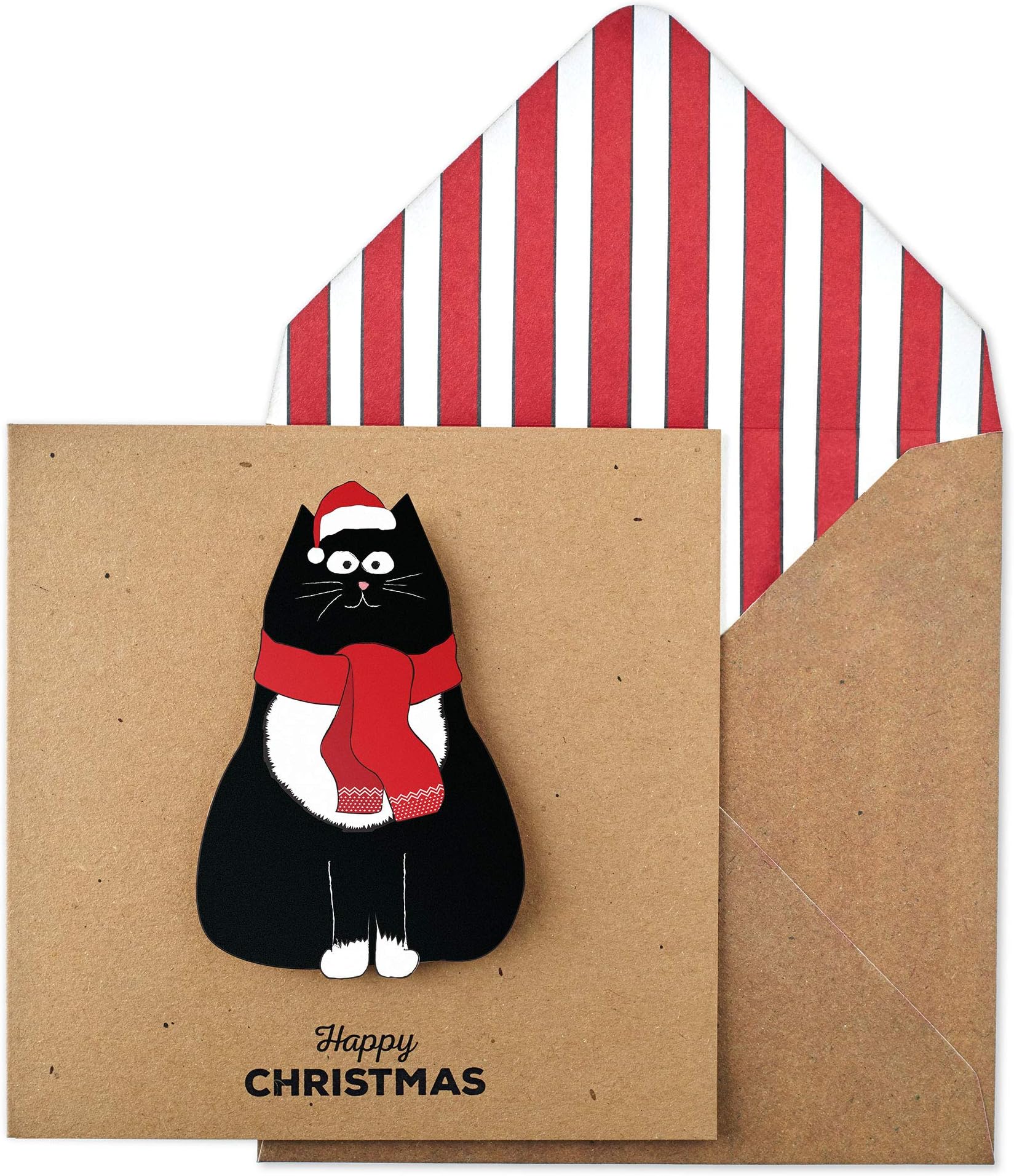 Tache Premium Handmade Black Cat in Santa Hat Christmas Card TC69