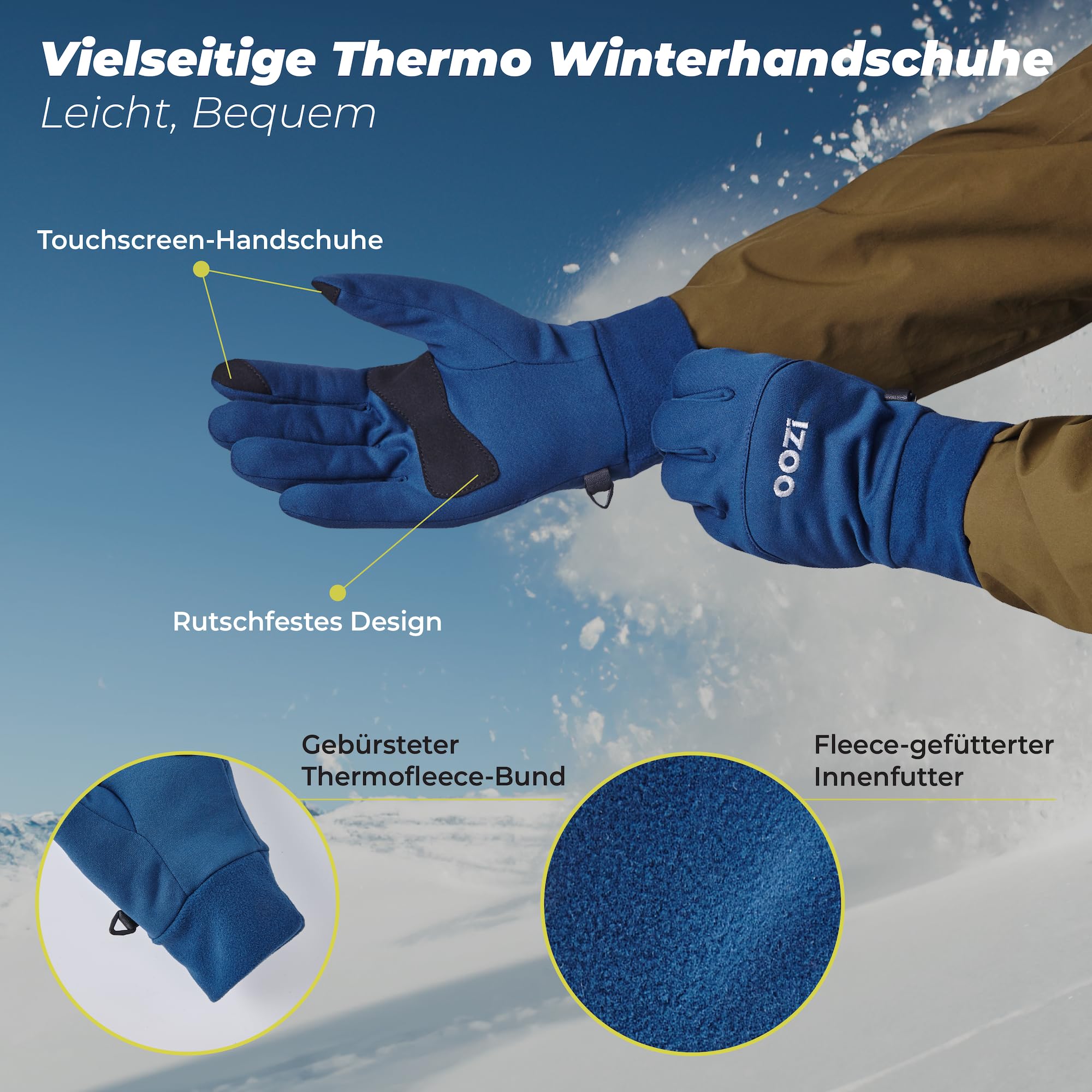 OOZi Guantes de invierno para hombre y mujer, guantes térmicos para pantalla táctil, resistentes al viento, forro de peso medio para correr, ciclismo, conducción, senderismo