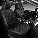 CAR PASS Faux Leather Car Seat Covers Front Seats Only, 3D Foam Support Car Seat Covers, Universal fit for Trucks Vans SUVs Sedans Automotive Comfortable, Airbag Compatible 2 Pieces Front Solid Black