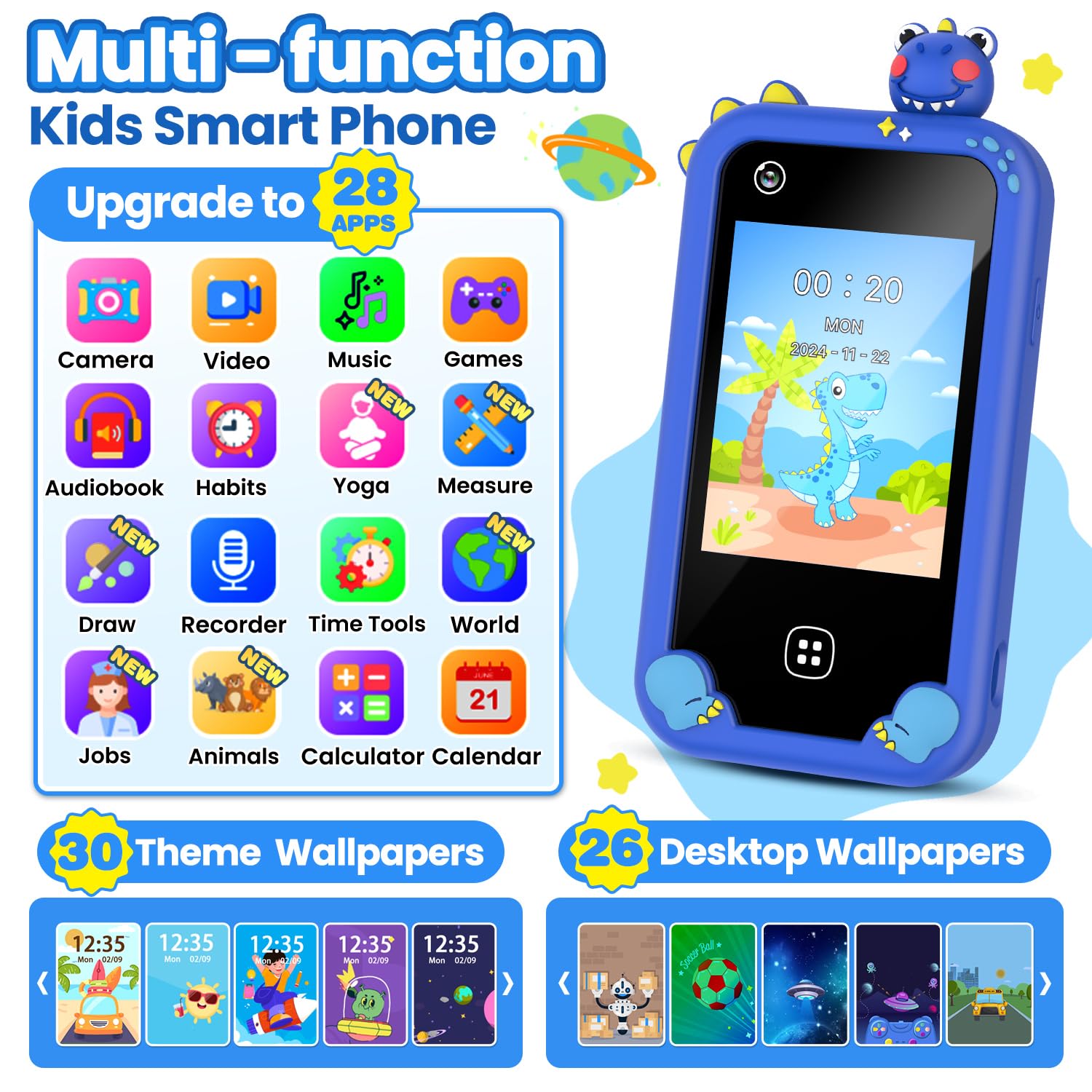 Kids Smart Phone for Boys Ages 3-8, Toy Cell Phone for Kids, Christmas Birthday Gifts for Boys, Toddler Learning Play Toy Phone with Touchscreen, Dual Camera, Game, Music, Storybook, 8GB SD Card(Blue)