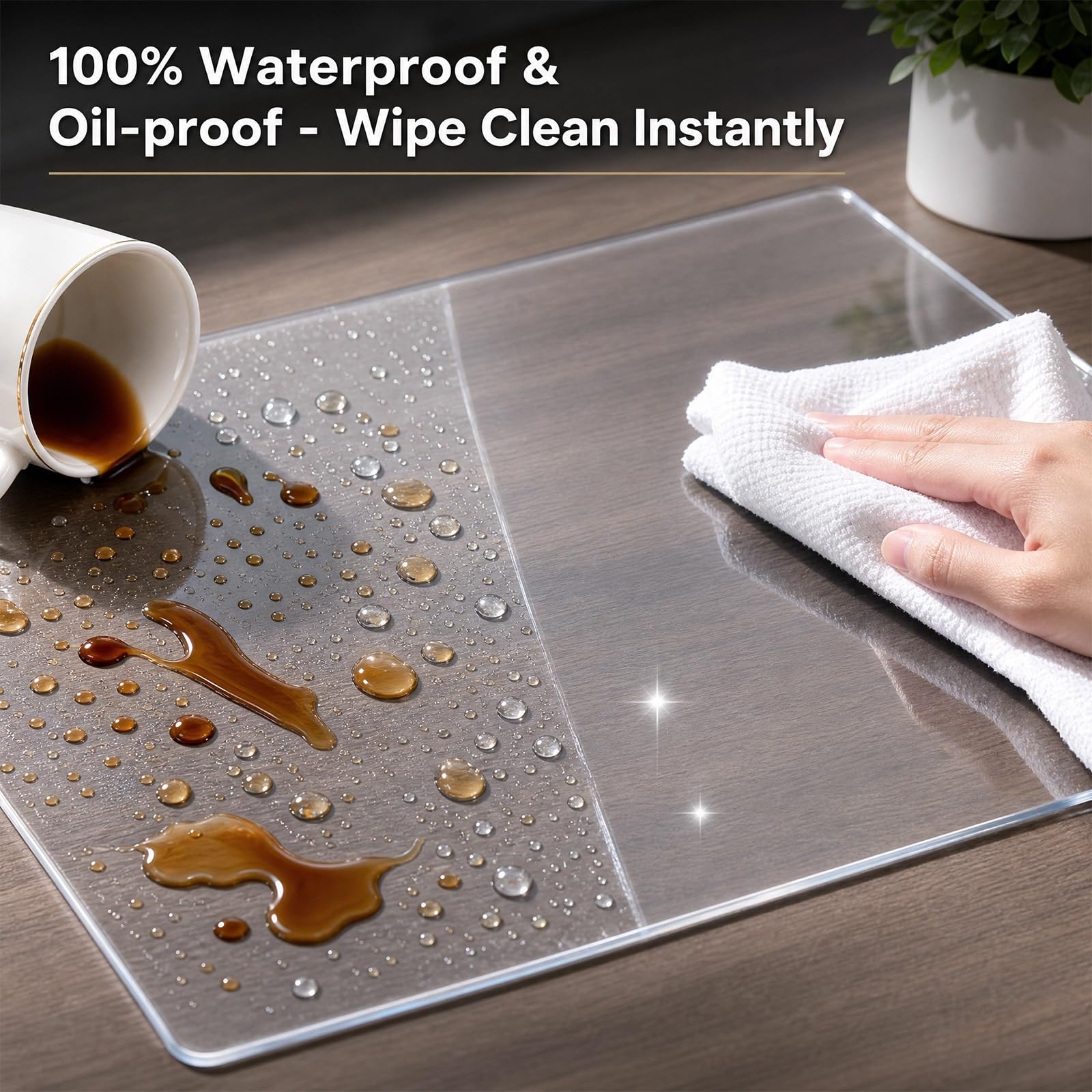 Tischfolie transparent PVC Hitzebeständig Abwaschbar Fleckenfest | Schreibtischmatte mit runden Kanten, fettdicht, schmutzabweisend für Büro Zuhause Kommode Tastatur(Transparent-1mm,60x130CM)