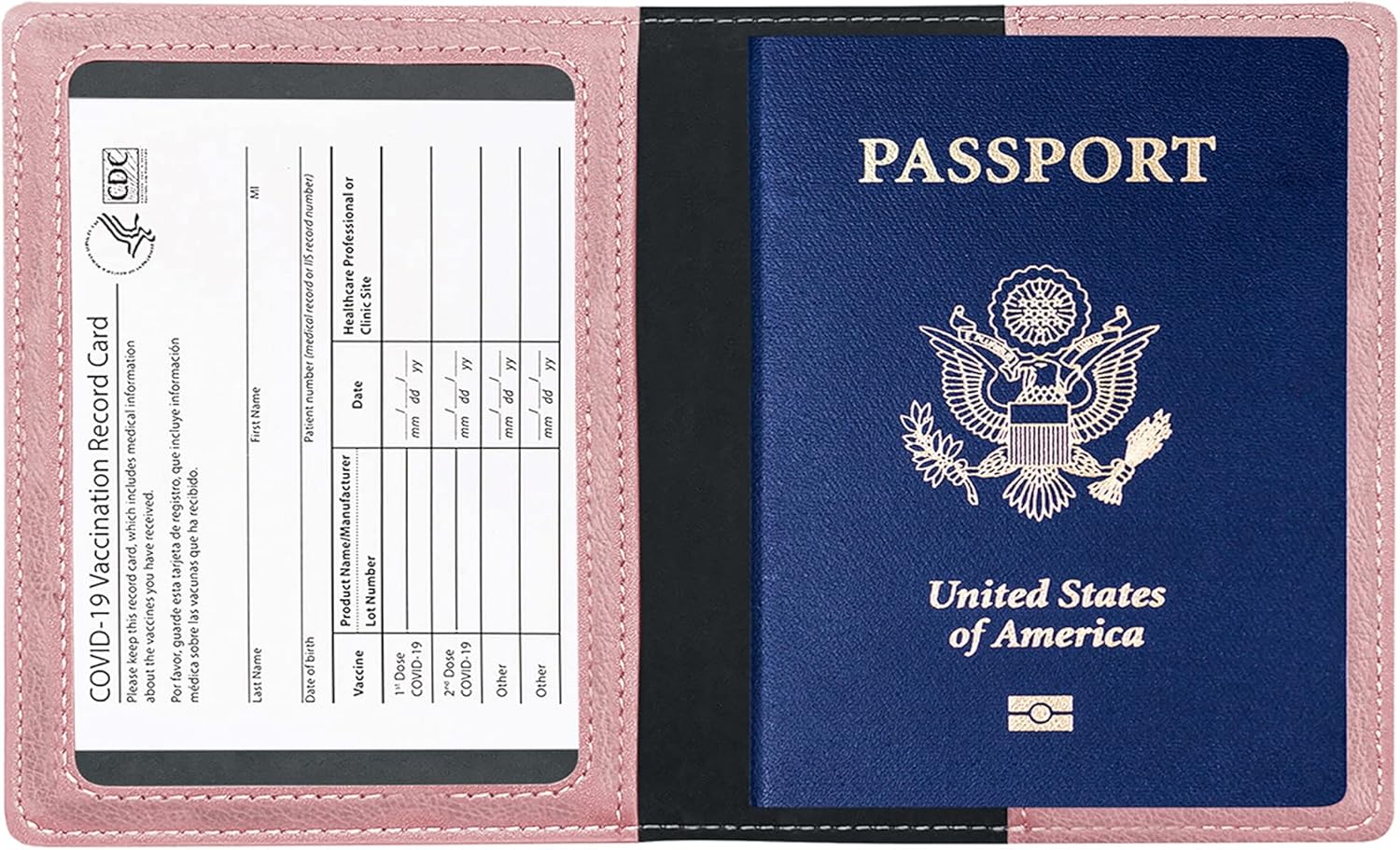  | Ciana PU Leather Passport and Vaccine Card Holder Passport Holder With Vaccine Card (Rose Gold) | Passport Covers