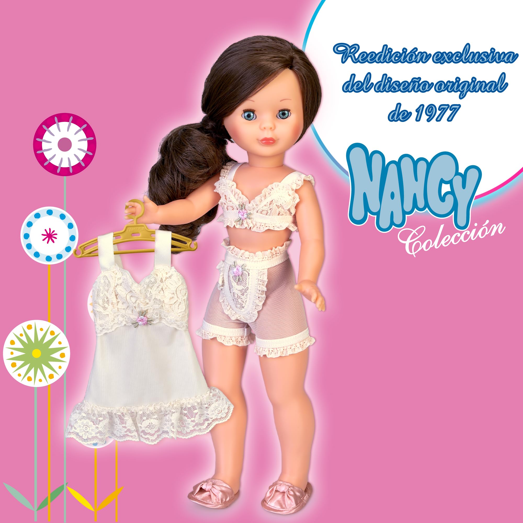 Nancy Colección Conjunto Intimate, Conjunto de Ropa Íntima para Muñeca de Colección, Reedición de un Set de Lencería de 1977, Incluye 5 Piezas de Ropa, Famosa (NAL15000)