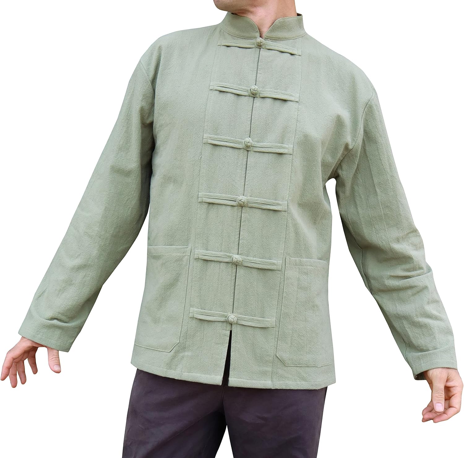 RaanPahMuang Thick Muang Cotton Chinese Jacket Shirt Mandarin Frog Button Front