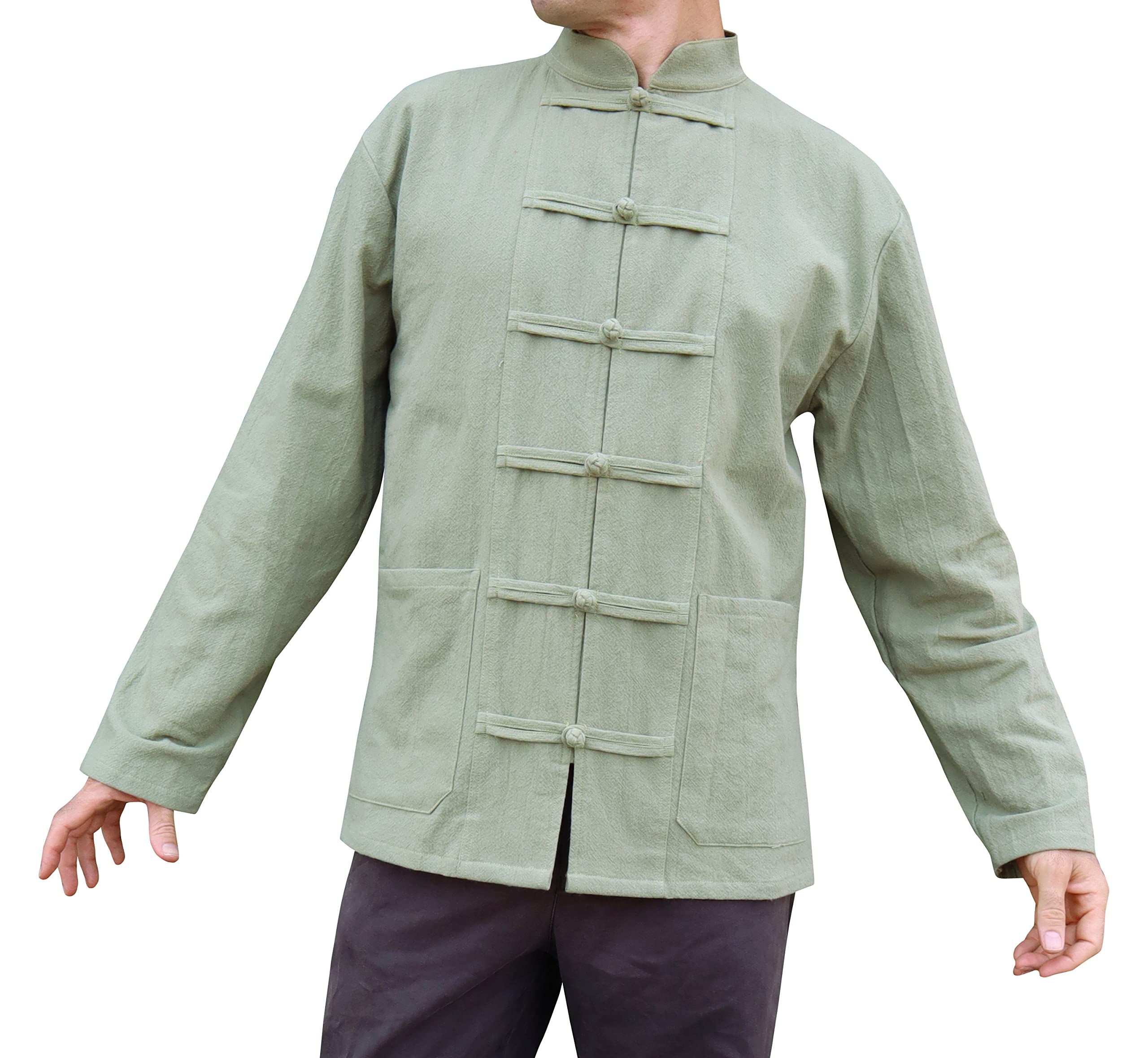 RaanPahMuang Thick Muang Cotton Chinese Jacket Shirt Mandarin Frog Button Front