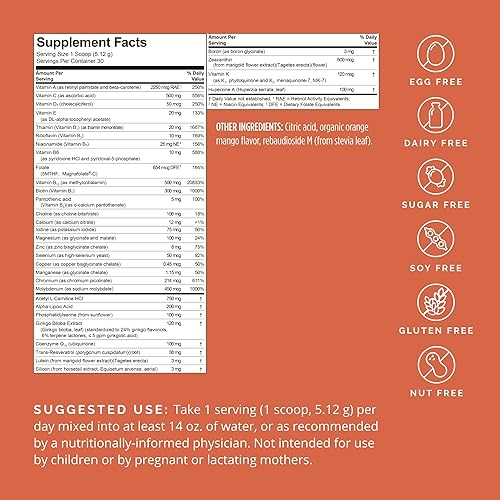 Miniatura 2 de Dr Amen BRAINMD Bright Minds Memory Multi, sabor naranja y mango, polvo de 5.4 onzas, multivitamínico y soporte de memoria, sin gluten, sin azúcar,