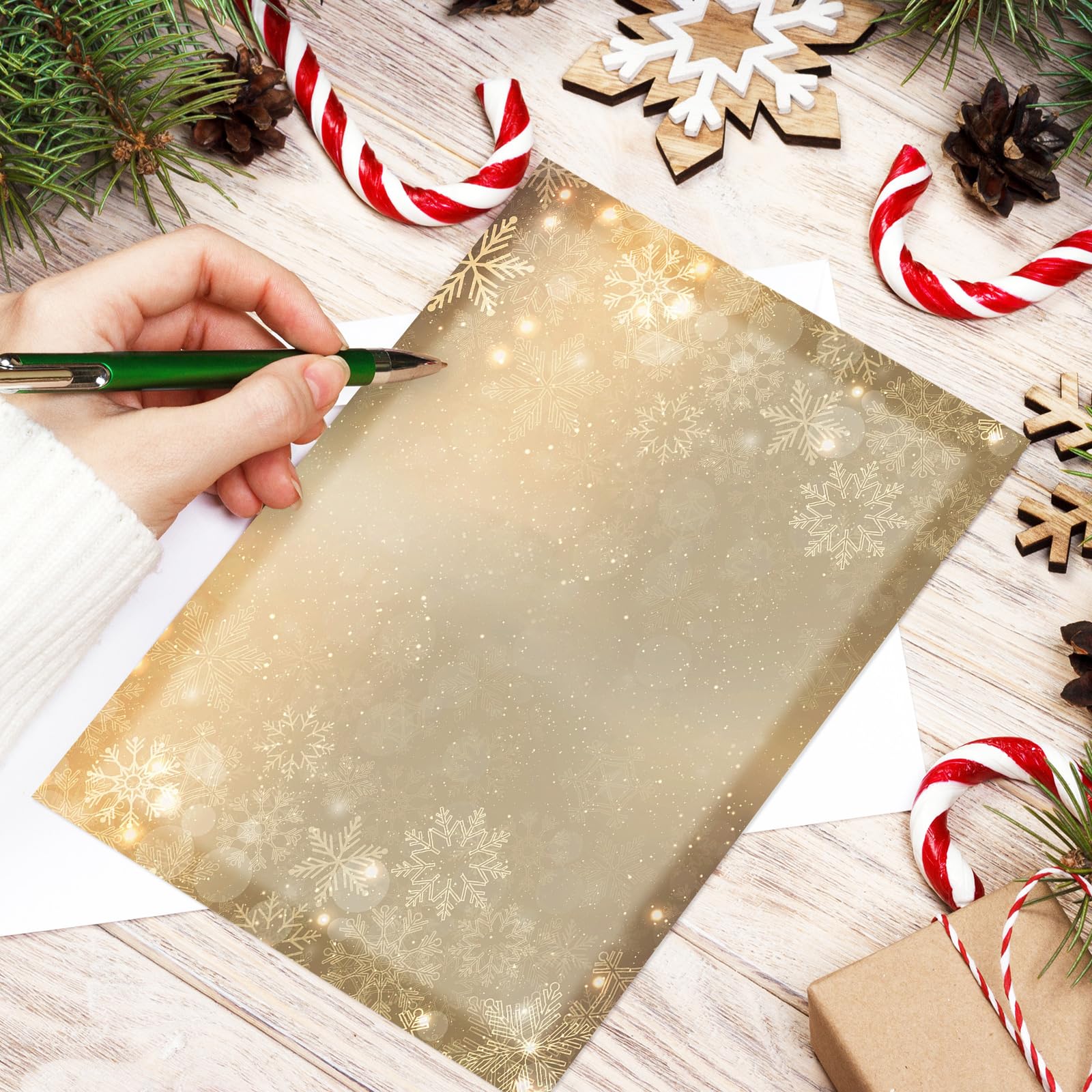 60 Sheets Winter Stationery Paper - Blue Snowflake Design, 8.5x11 Inch Letterhead For Notes & Cards