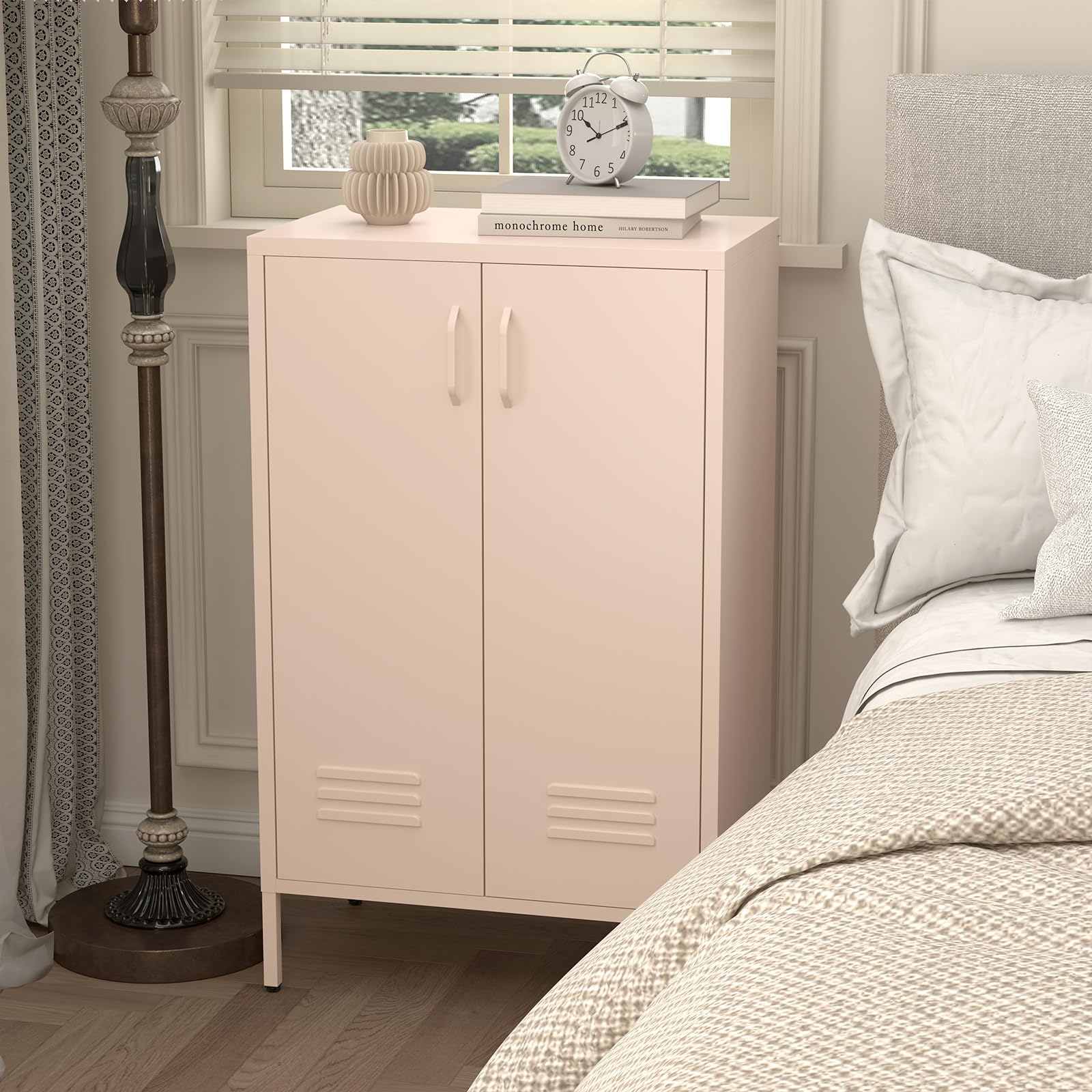 Armario de acero rosa de 2 puertas para oficina y hogar 65x35x106.6 cm