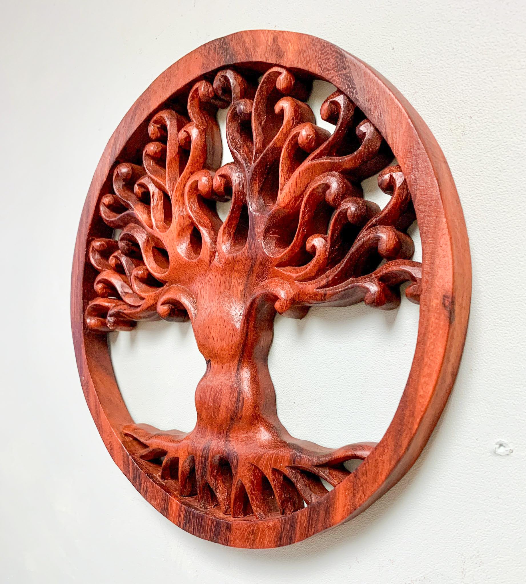 My Family House Tree of Life Wood Carving Plaque Wall Art Wooden Carved Circle Home Decor 30cm