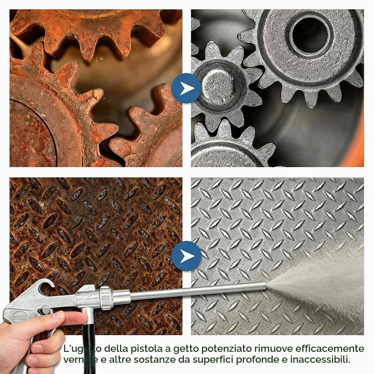 Kit di Pistola Sabbiatrice per Compressore, Pistola per Sabbiatura con Ugello Lungo per Sabbiatura e Ugelli in Metallo di Calibro 5MM/6MM, Tubo in Gomma e Collegamento all'aria per Sabbiatura