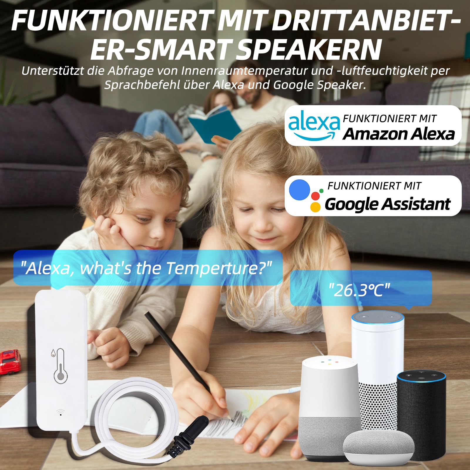 Termometr i higrometr Wi-Fi, nadaje się do użytku wewnątrz i na zewnątrz, z czujnikiem zewnętrznym, kompatybilny z aplikacją Tuya Smart Life, idealny do basenów, akwariów, szklarni itd.