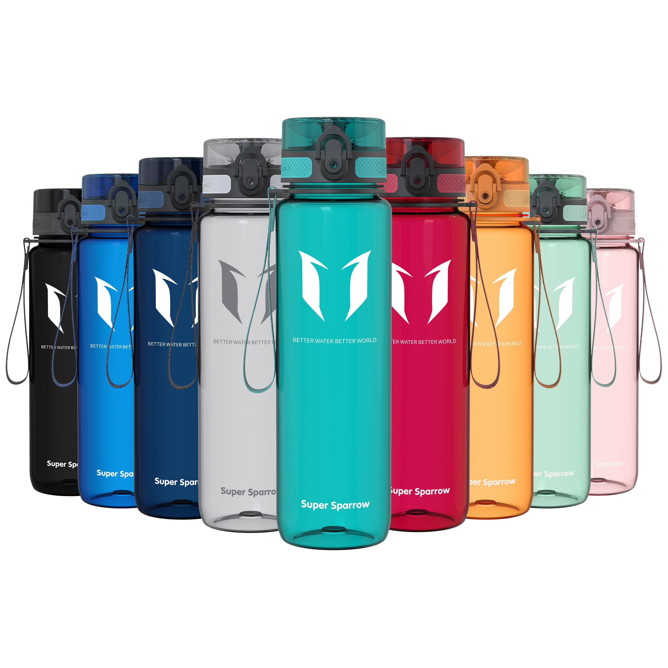 Super Sparrow Sports Water Bottle - 1000ml - Non-Toxic BPA Free & Eco-Friendly Tritan Co-Polyester Plastic - For Running, Gym, Yoga, Outdoors and Camping