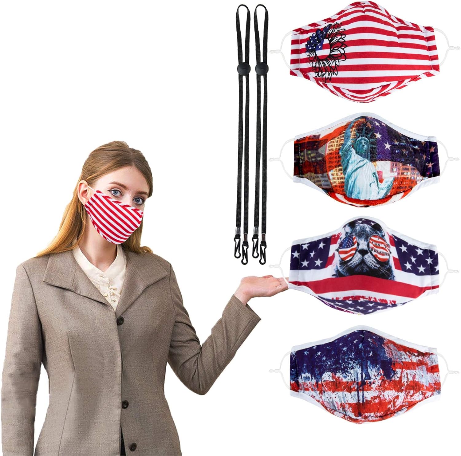 TwoYek Reusable Face Mask Nose Wire -3D Washable Designer Fashion Cotton Fabric Cloth Clear Facemask with Adjustable Ear Loop 4 Packs : Sports & Outdoors