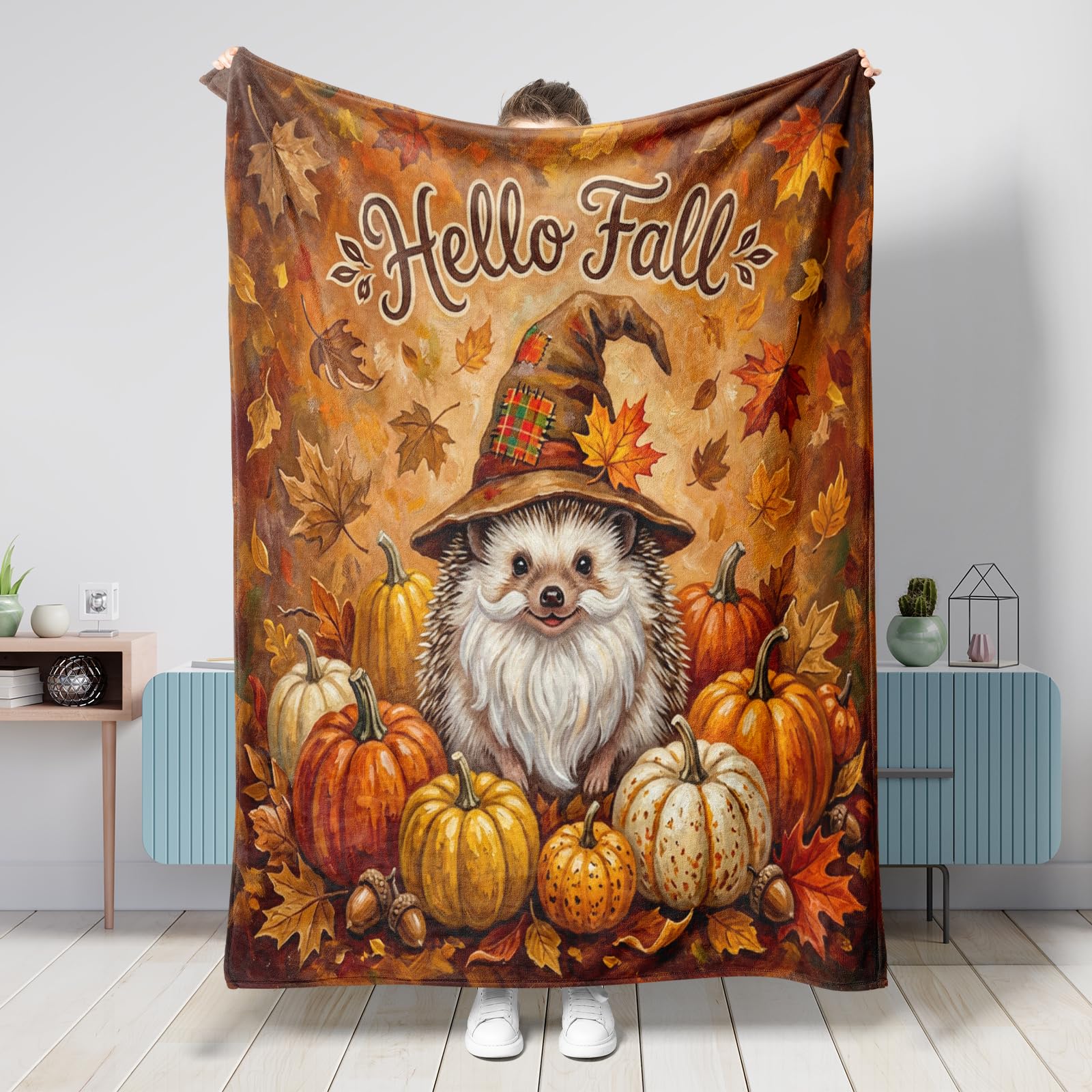 Couverture d'automne motif citrouille plaid canapé 152x203cm