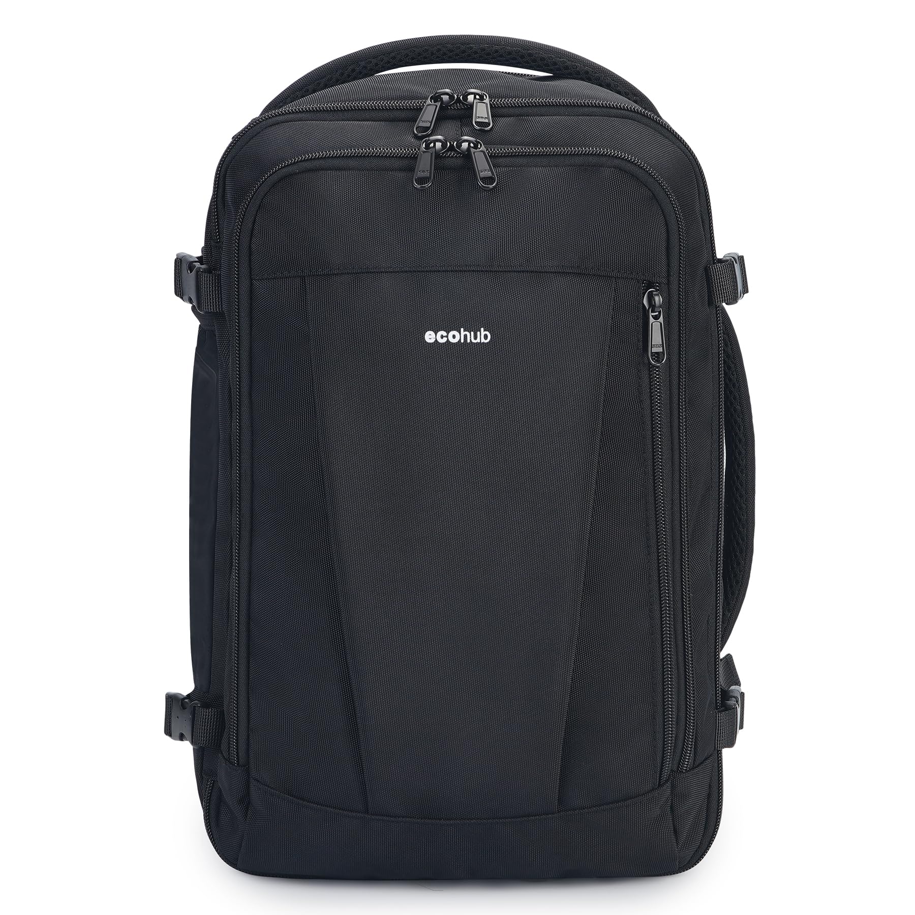 ECOHUB 30L Zaino Bagaglio a Mano, Zaino Easyjet 45x36x20, Sottosedil Zaino da Viaggio Aereo con 13 Tasche, PET Riciclato Grande Borsa da Cabina da Cabina per Uomo Donna, Brevettato(Nero)