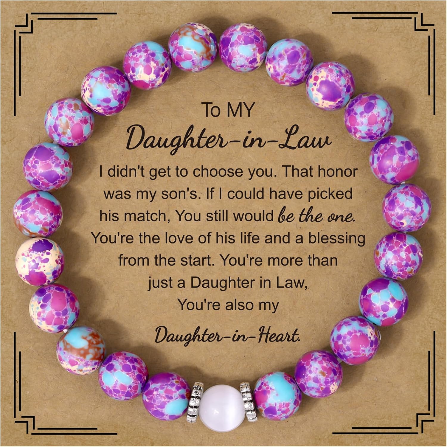 Daughter in Law Gifts Bracelet w/Card - Funny Wedding, Birthday, Christmas Gifts for Sons Girlfriend, Future Adult DIL from Mother in Law - Bride, Bridal Shower Ideas