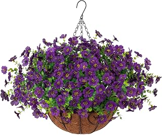 Artificial Fake Hanging Plants Flowers with Basket Outdoor Decor Faux Silk Dasiy Flower Arrangements in Pot Planter for Porch Home Indoor Patio Garden Yard Decoration