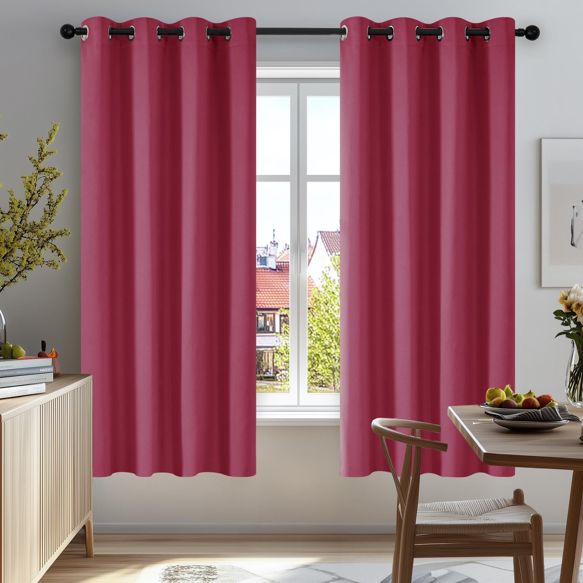 Deconovo Curtains Blackout Super Soft Thermal Insulated Eyelet Blackout Curtains for Bedroom 52 x 63 Inch Drop Bright Red 1 Pair — image 1