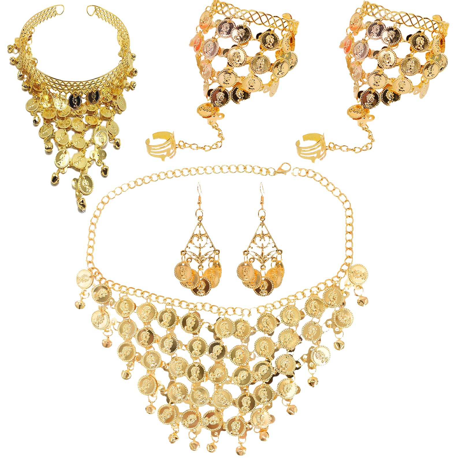 6 Pezzi Accessori per la Danza del Ventre, Set di Gioielli Placcati in Oro, Orecchini a Goccia con Moneta Bohemien, da Donna, per Halloween
