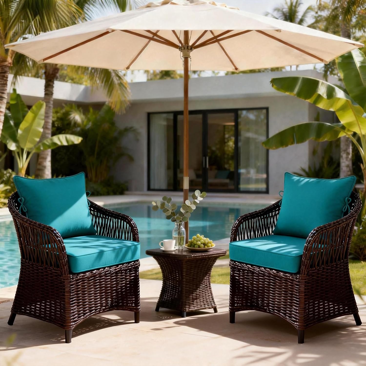 22x22 inch Outdoor Chair Cushion Set of 2, Fade-Resistant Deep Seat Patio Cushions with Handle Straps, Patio Furniture Cushion for Seat Patio Chairs, Rattan Furniture, Lake Blue