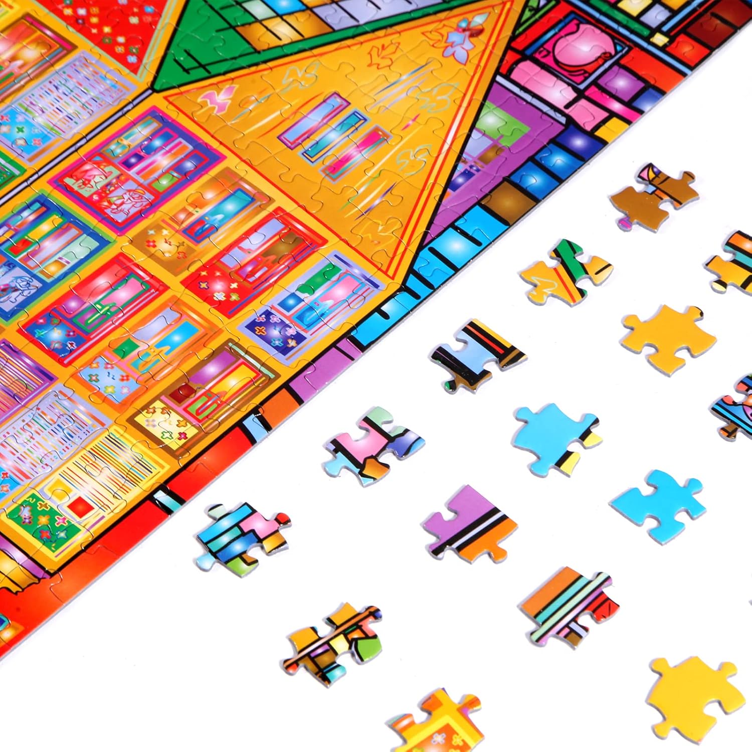 Bgraamiens Puzzle-City Street-1000 Pieces Creative Colorful City Street View Jigsaw Puzzle Color Challenge Puzzle