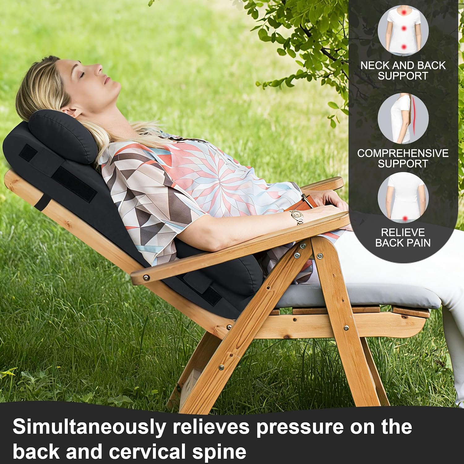 2-in-1 Neck & Lumbar Support Pillow with Adjustable Height and Ergonomic backrest Design, Suitable for recliners, Sofas, high-Back Rocking Chairs, Relieve Back Pressure. (Black)