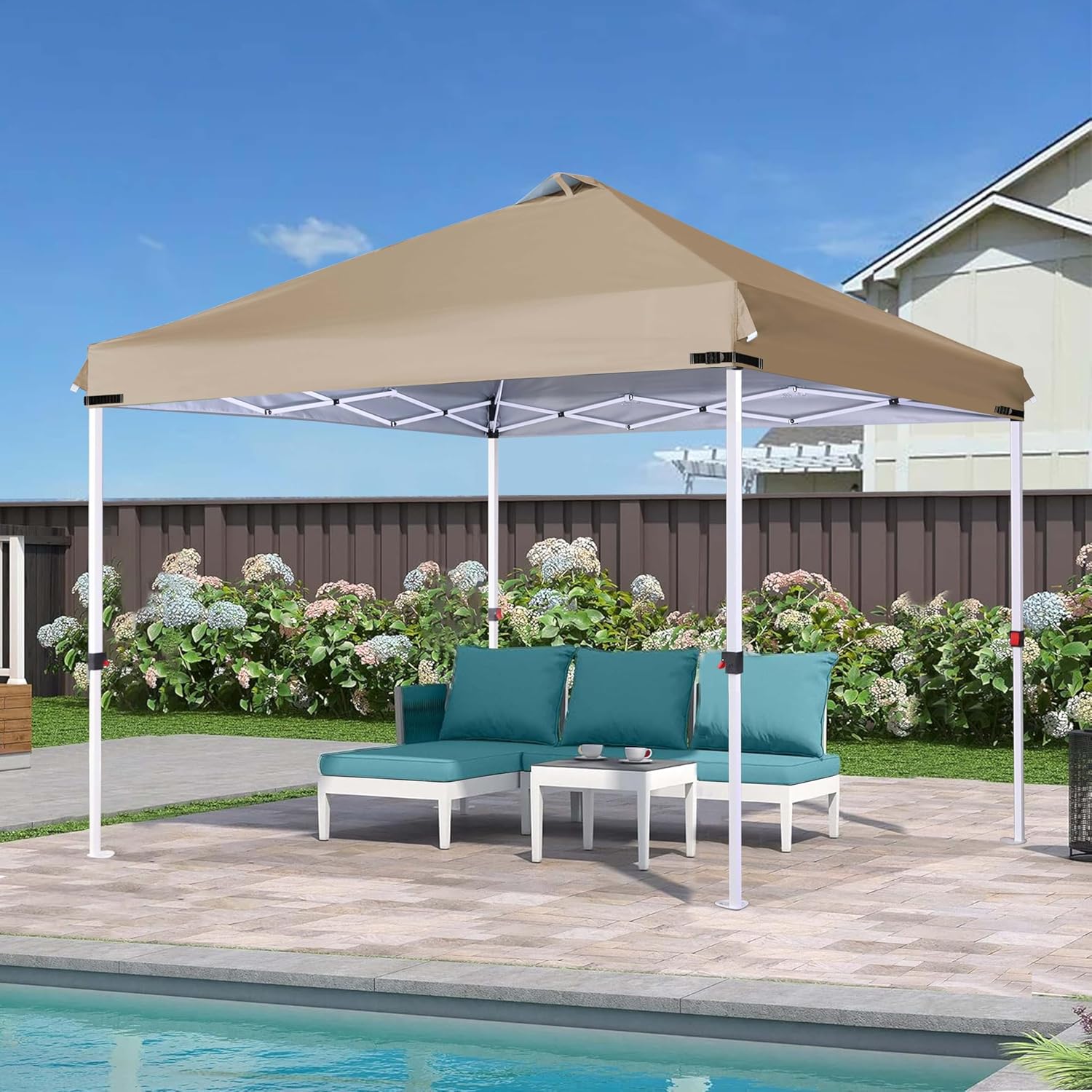 Canopy Replacement Top with Air Vent and Buckle for 8x8 Tent Frame, (Khaki)