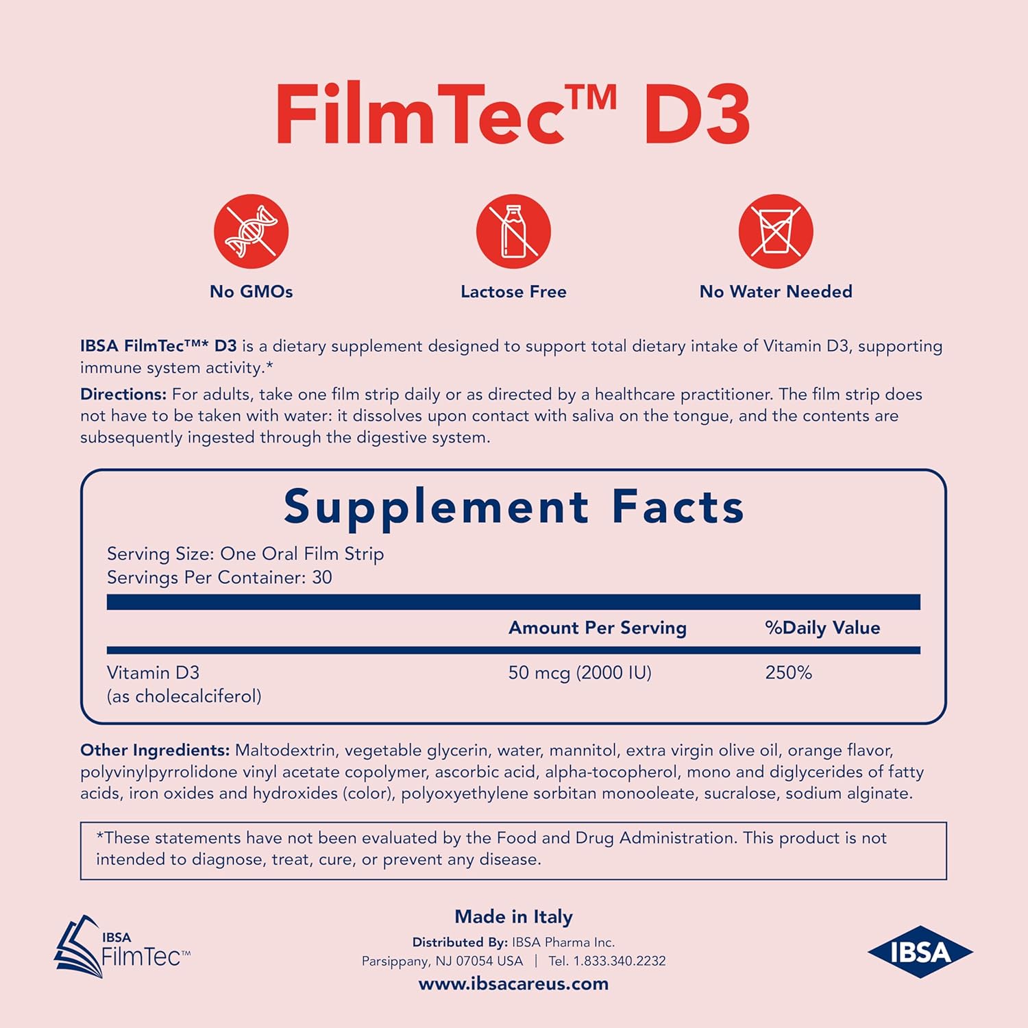 Ibsa FilmTec D3 - Dietary Supplement – 2000 IU Vitamin D3-30 Oral Dissolving Films for Immediate Release and Tolerability - Gluten-Free, Lactose-Free, Sugar-Free, Non-GMO - Image 5
