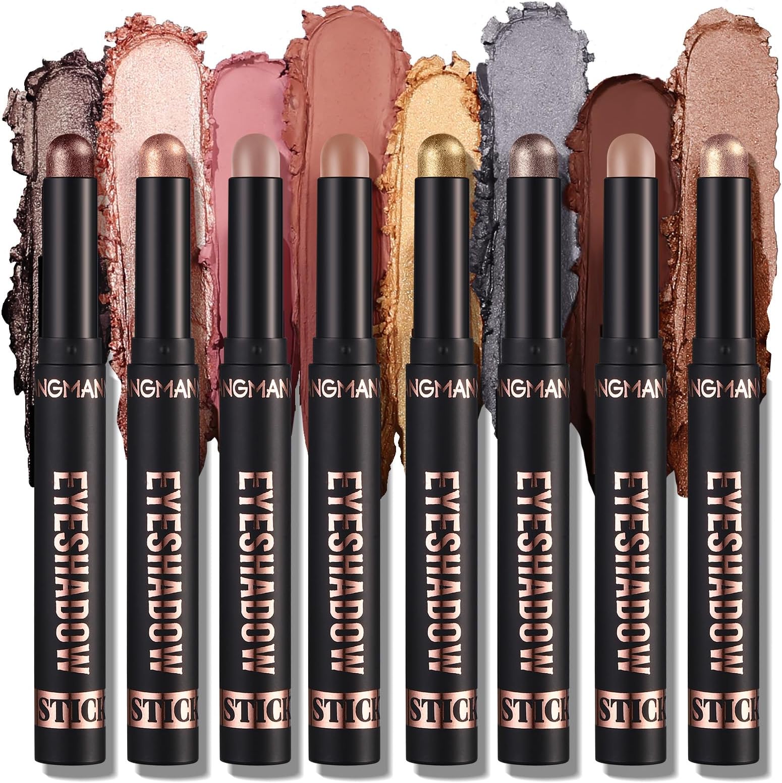 8 Colors Glitter and Matte Eyeshadow Stick Set, 8Pcs Metallic Eyeshadow Crayon, Long Lasting Waterproof Cream Pencil Eye Makeup, Smudge - proof Highlighter & Contour Stick