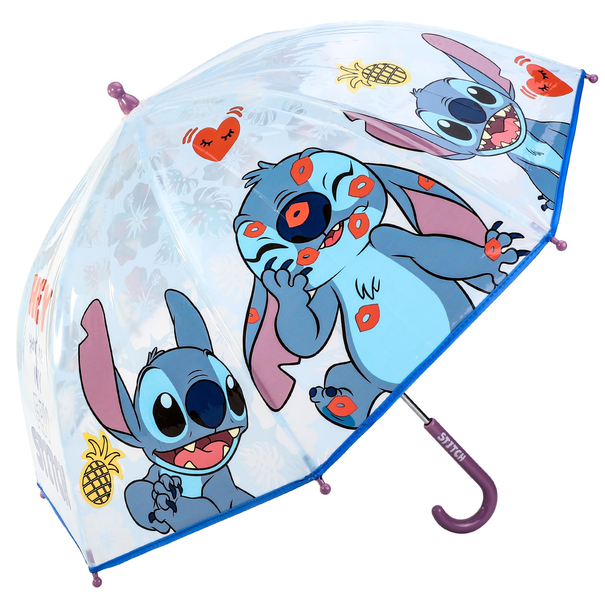 Disney Boys Multicolour Stitch Dome Umbrella For Kids Childrens Girls Brolly With Safety Opening