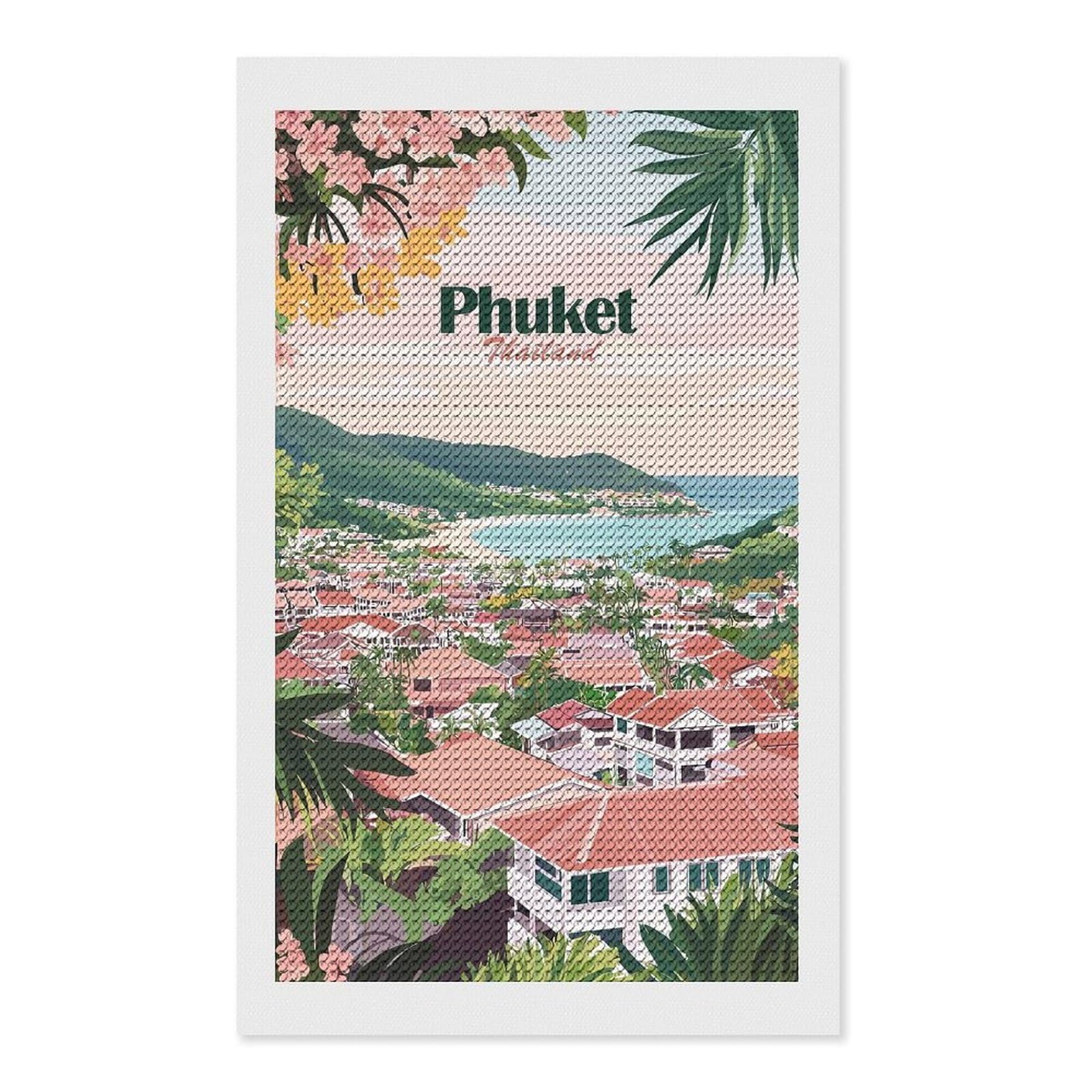 Junmoney Phuket Thailand Landscape Diamond Art Canvas 12"x20", for Family Craft Time, Creative Leisure Activity, Living Room Decor, Festive Craft Gift