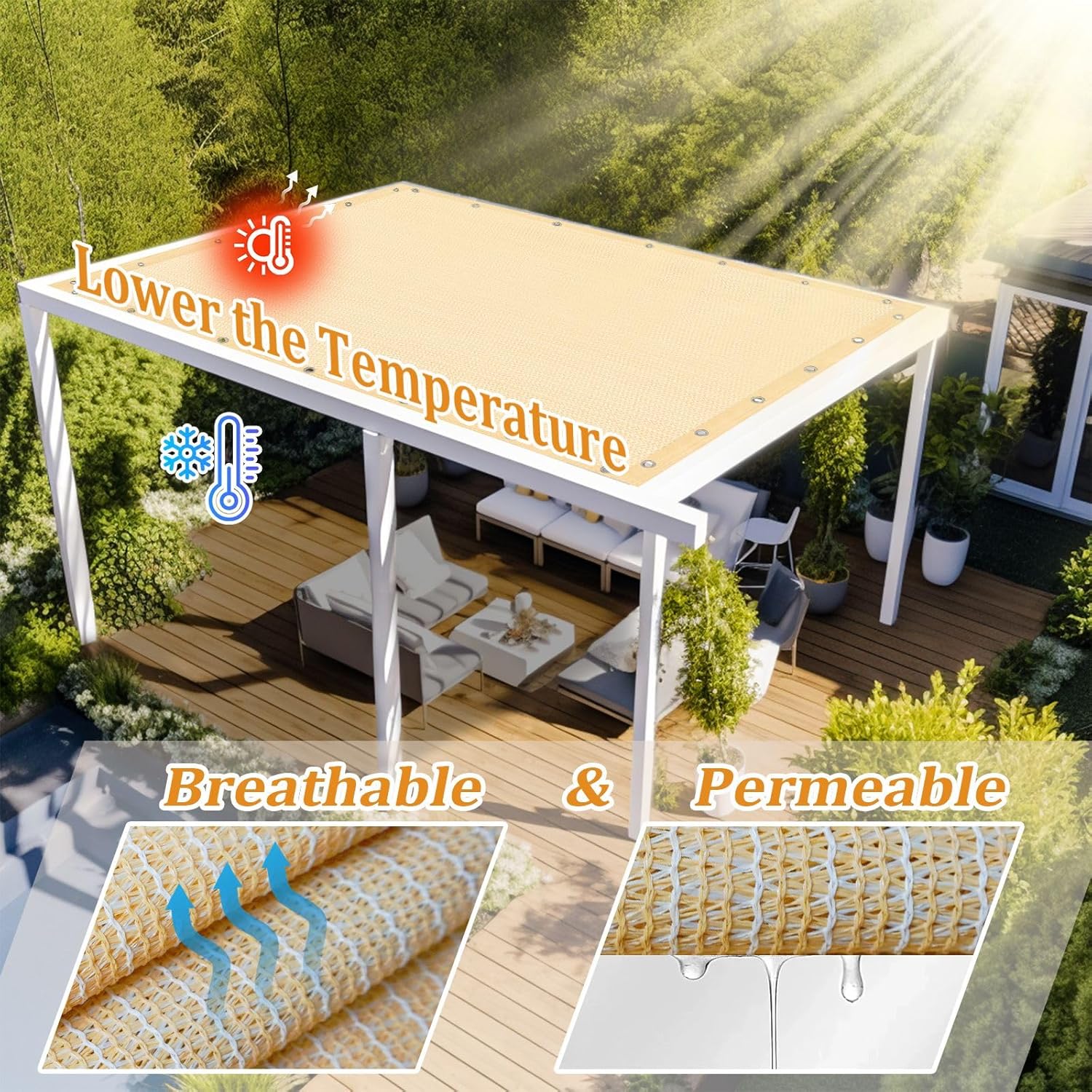 Shade&Beyond Customized Size 90% Sun Shade Cloth with Grommets, 6' X 24' Shade Cover Canopy, Mesh Tarp Sun Screens for Patio, Outdoor, Pergola, Garden, Backyard GN07, Beige