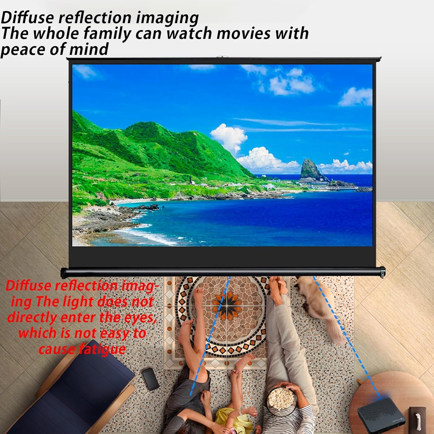 自立型プロジェクタースクリーン 簡単に設置できる折りたたみ式プロジェクタースクリーン 設置が簡単、床置き型、ブラックスクリーン、拡散