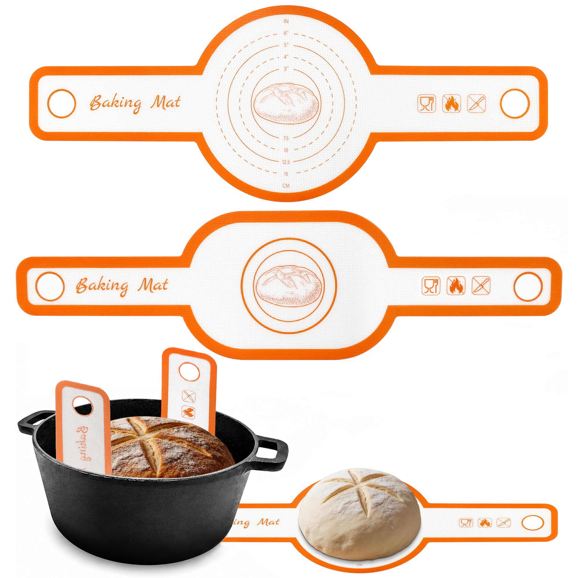 Silikon-Brotschlinge für Dutch Oven,2 Stück wiederverwendbare runde und ovale Brotbackmatte mit langen Griffen, wiederverwendbares Sauerteig-Backzubehör