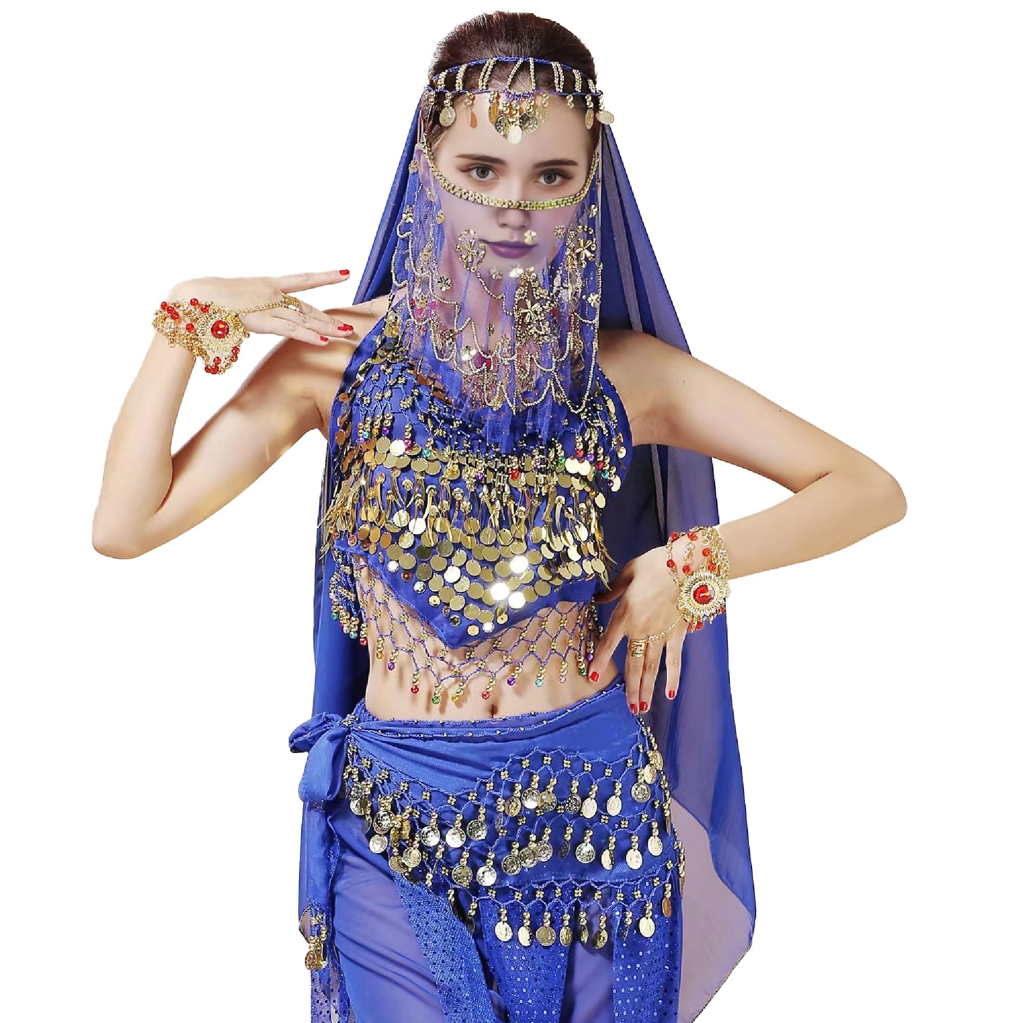 Bufanda para Danza del Vientre,Pañuelo Danza del Vientre,Cinturón Danza del Vientre Mujer,Vientre Cinturón de Baile mit 128 Monedas de Oro,Bufanda Danza Vientre para Espectáculo,Carnaval Fiesta