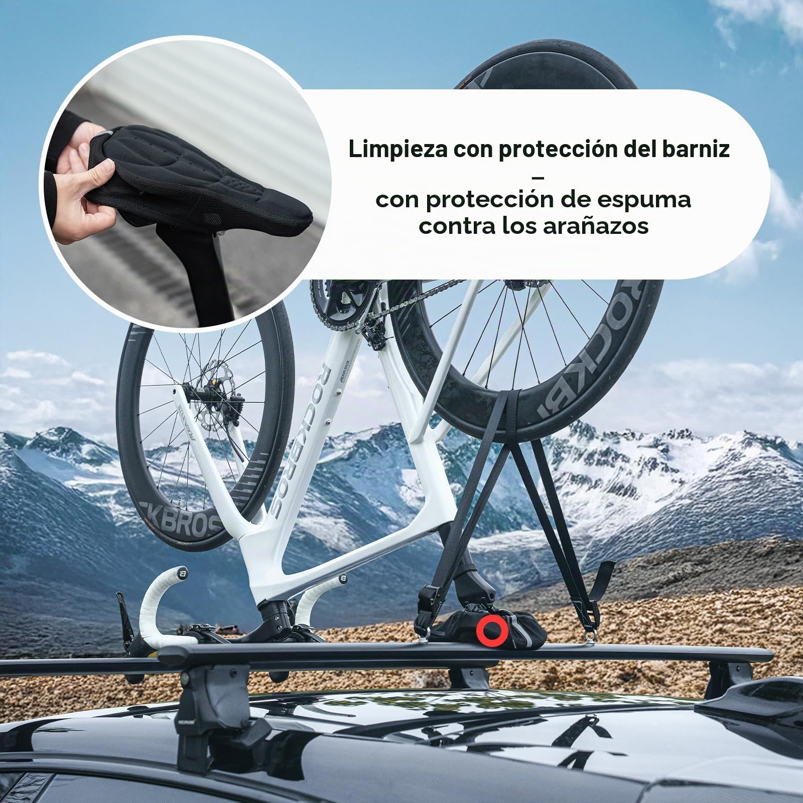 ROCKBROS Portabicicletas de Techo Invertido para Coche con Soporte de Horquilla Instalación Rápida y Estable Compatible con MTB Carretera y Urbanas Requiere Barras Transversales