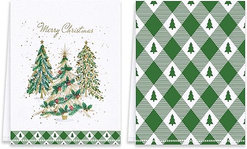 Juego de 2 paños de cocina de Navidad, juego de 2, diseño de árbol de Navidad, Navidad, Navidad, invierno, decorativos, paños de cocina para el