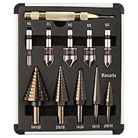 Vista 1 de Rocaris 5 Pack Step Drill Bit & 5 Pack Countersink Drill Bit Set, Titanium Coated, 50 Sizes of Step Bit for Metal with Aluminum Case, Multiple Hole