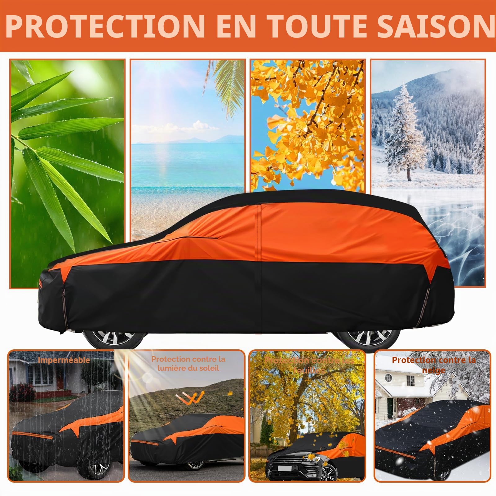 Bâche Voiture Extérieur pour VW ID.4 2021-2025, Housse Protection Voiture 100% Étanche Respirante Anti UV Soleil Protection Contre la grêle avec Zip et Doublure en Coton
