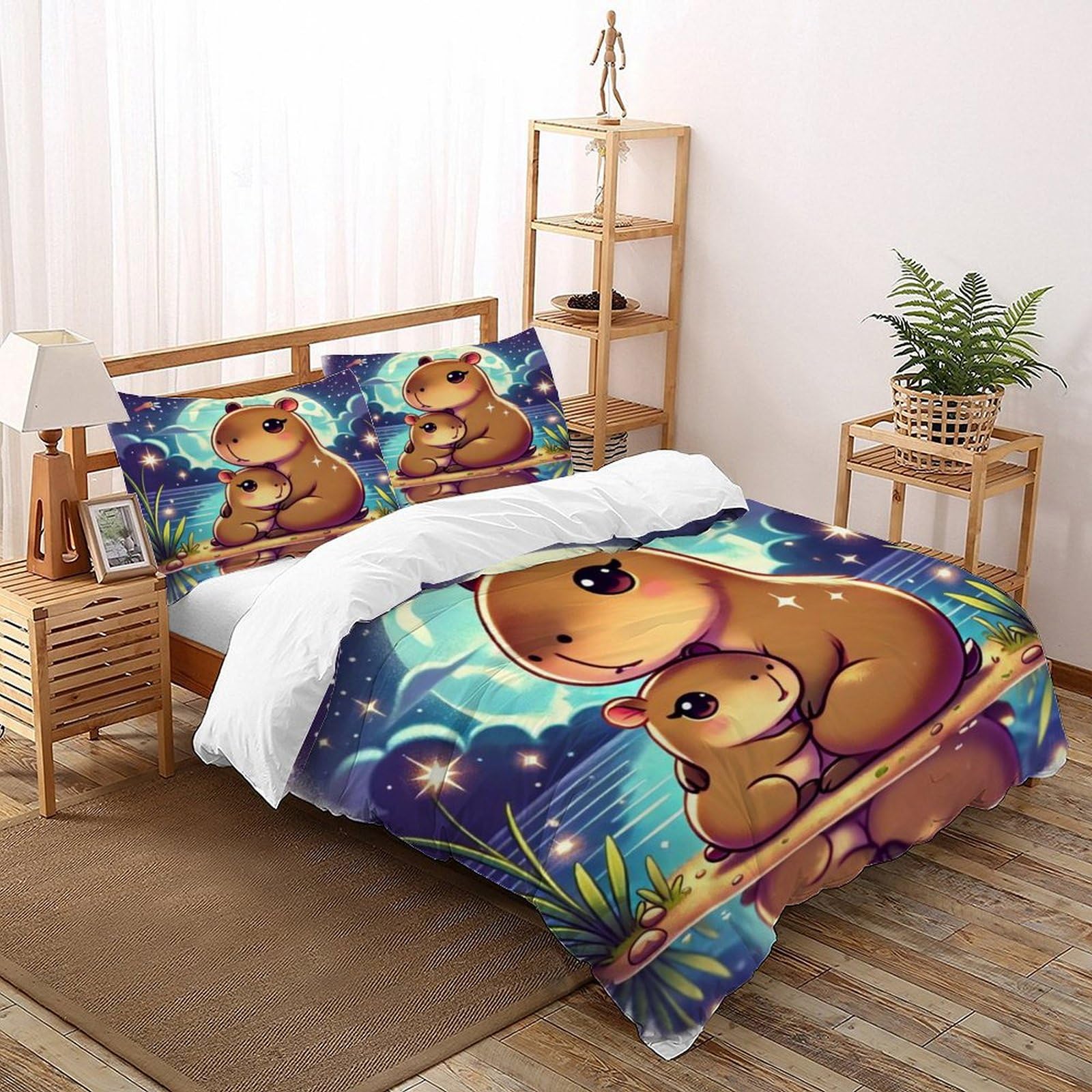 SHOVERKD Capybara Bedding Set 3D Design Animal Print Duvet Cover Set Chic Breathable Quilt Cover 3 Pieces Universal for All Seasons Pillowcase Double（200x200cm）